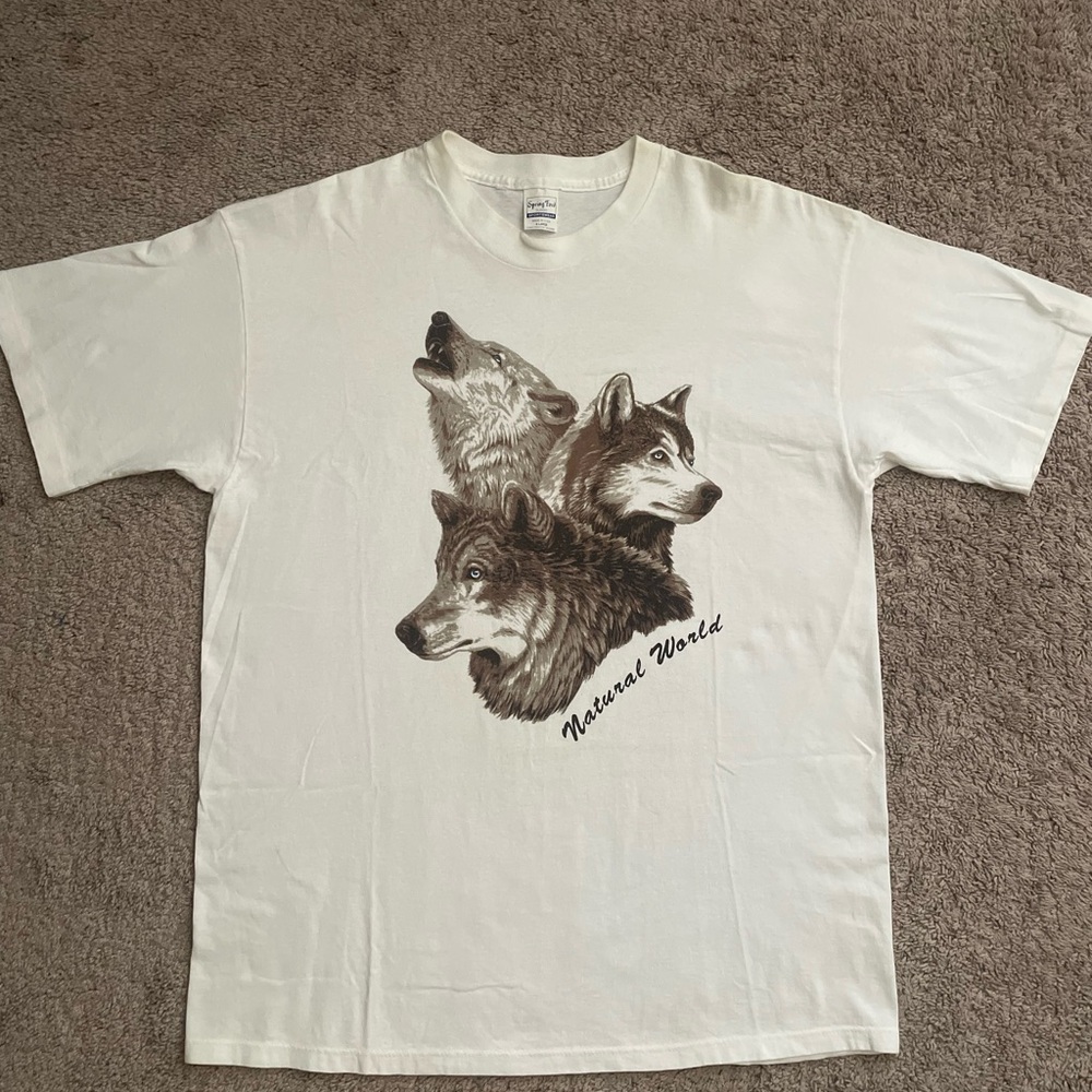 Vintage 1990’s Spring Ford tag made in USA wolf design t-shirt cream size XL